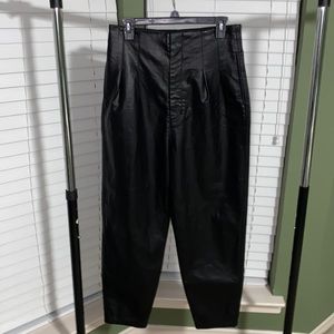 Free People Cecily Black Vegan Leather Pleated High Rise Pants Sz/8